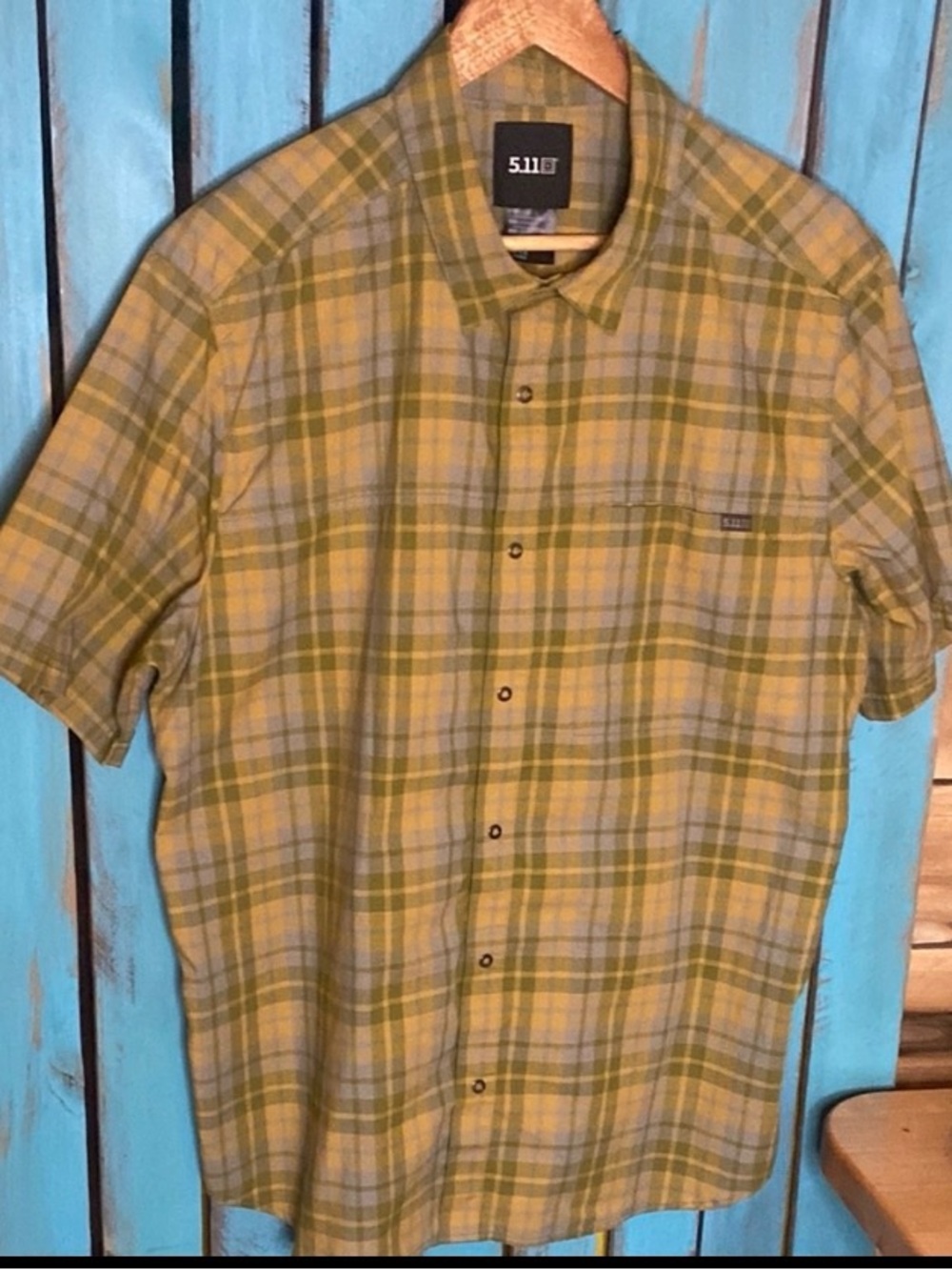 5.11 Tactical Men's Yellow green gray Plaid Shirt size large snap up